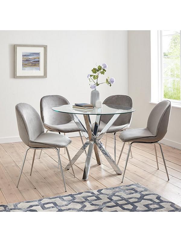 Chopstick 100 Cm Glass Top Round Dining, Round Glass Table With 4 Grey Chairs