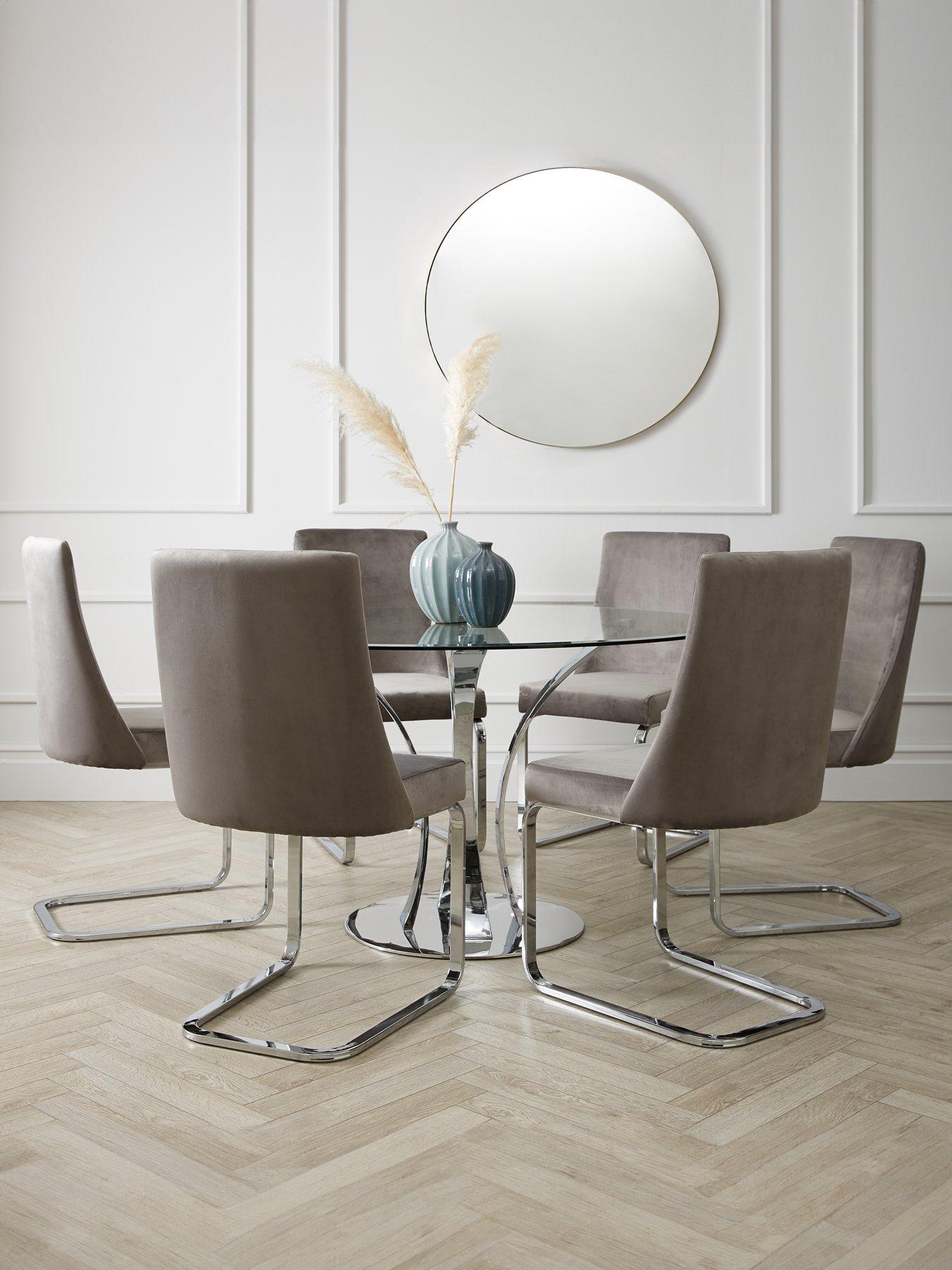 Very Home Alice 130 Cm Round Dining Table + 6 Velvet Chairs - Clear/Grey