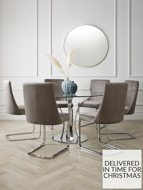 very-home-alice-130-cm-round-dining-table-6-velvet-chairs-cleargrey