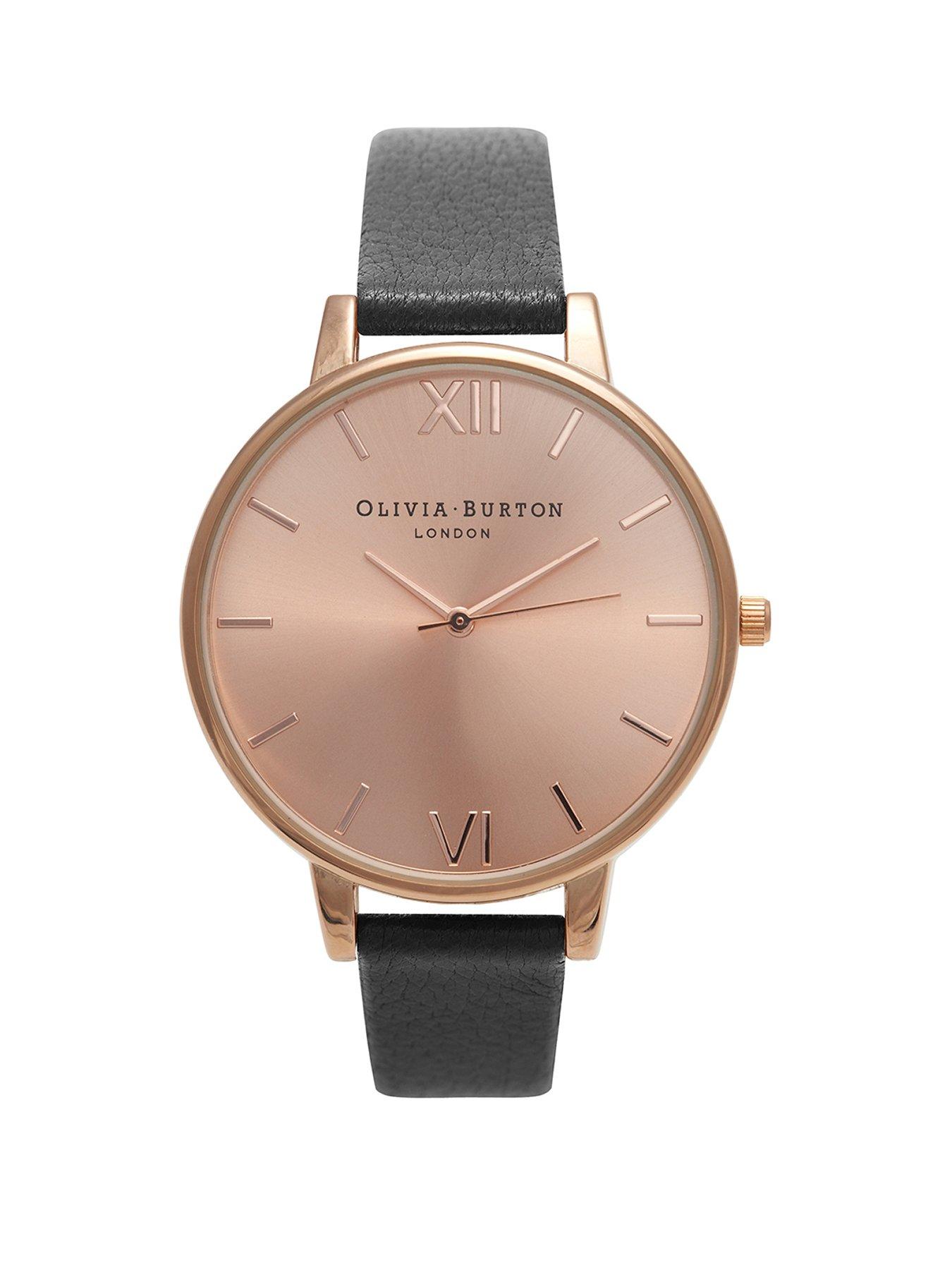 Olivia Burton Olivia Burton Gold Sunray Big Dial Grey Leather Strap Ladies Watch Very Co Uk