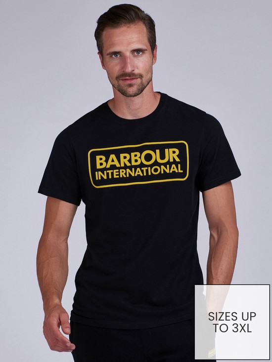 front image of barbour-international-essential-large-logo-t-shirt-black