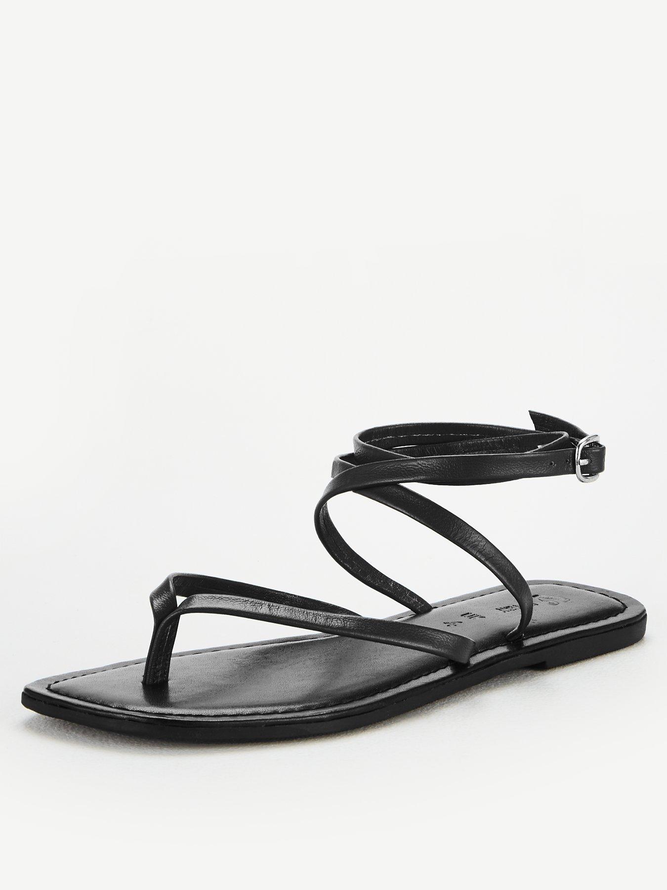 black leather barely there sandals
