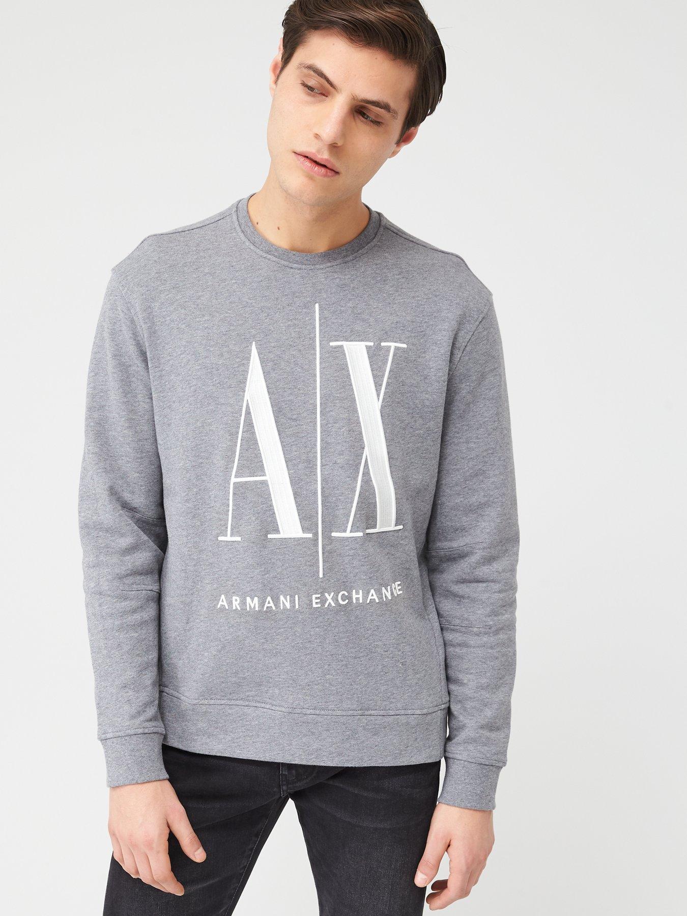 Armani Exchange Icon AX Logo Sweatshirt - Grey | very.co.uk