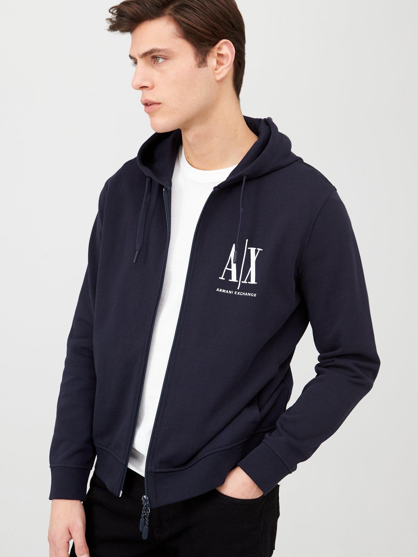 Armani Exchange Icon Ax Logo Zip Thru Hoodie - Navy 