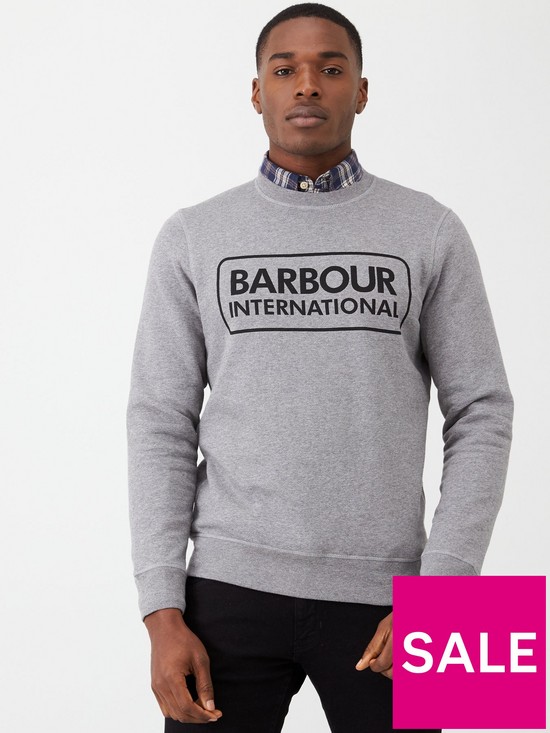 front image of barbour-international-large-logo-sweatshirt-grey-marl