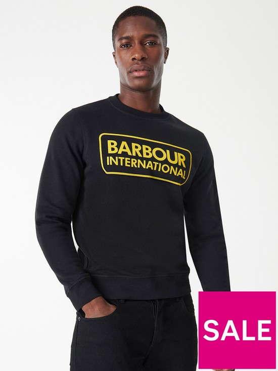 front image of barbour-international-large-logo-sweatshirt-black