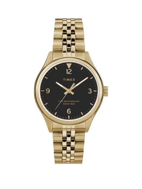 timex-waterbury-black-34mm-dial-gold-stainless-steel-bracelet-watch