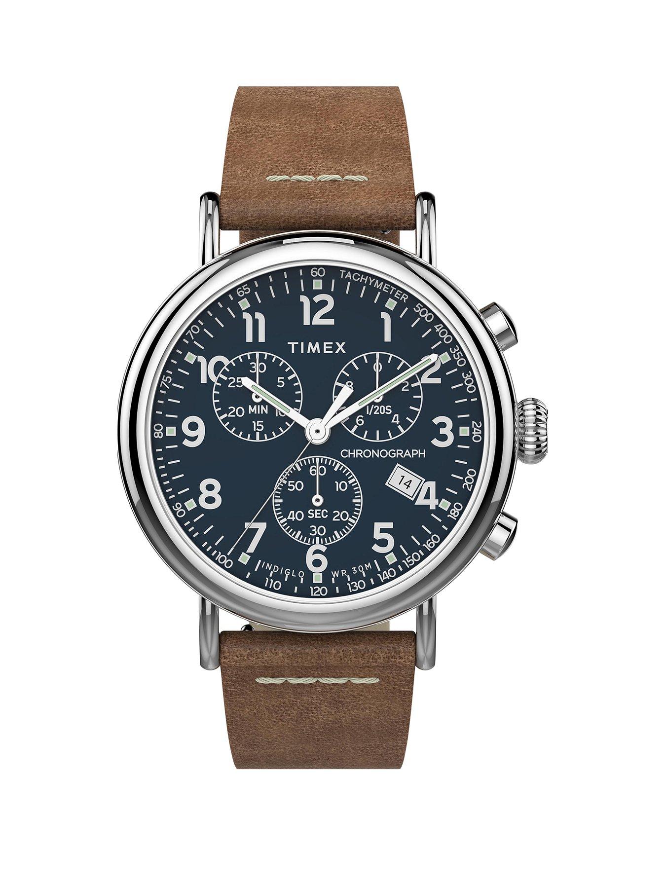 Timex Timex Blue And Silver Detail Chronograph Dial Tan Leather Strap Mens Watch review