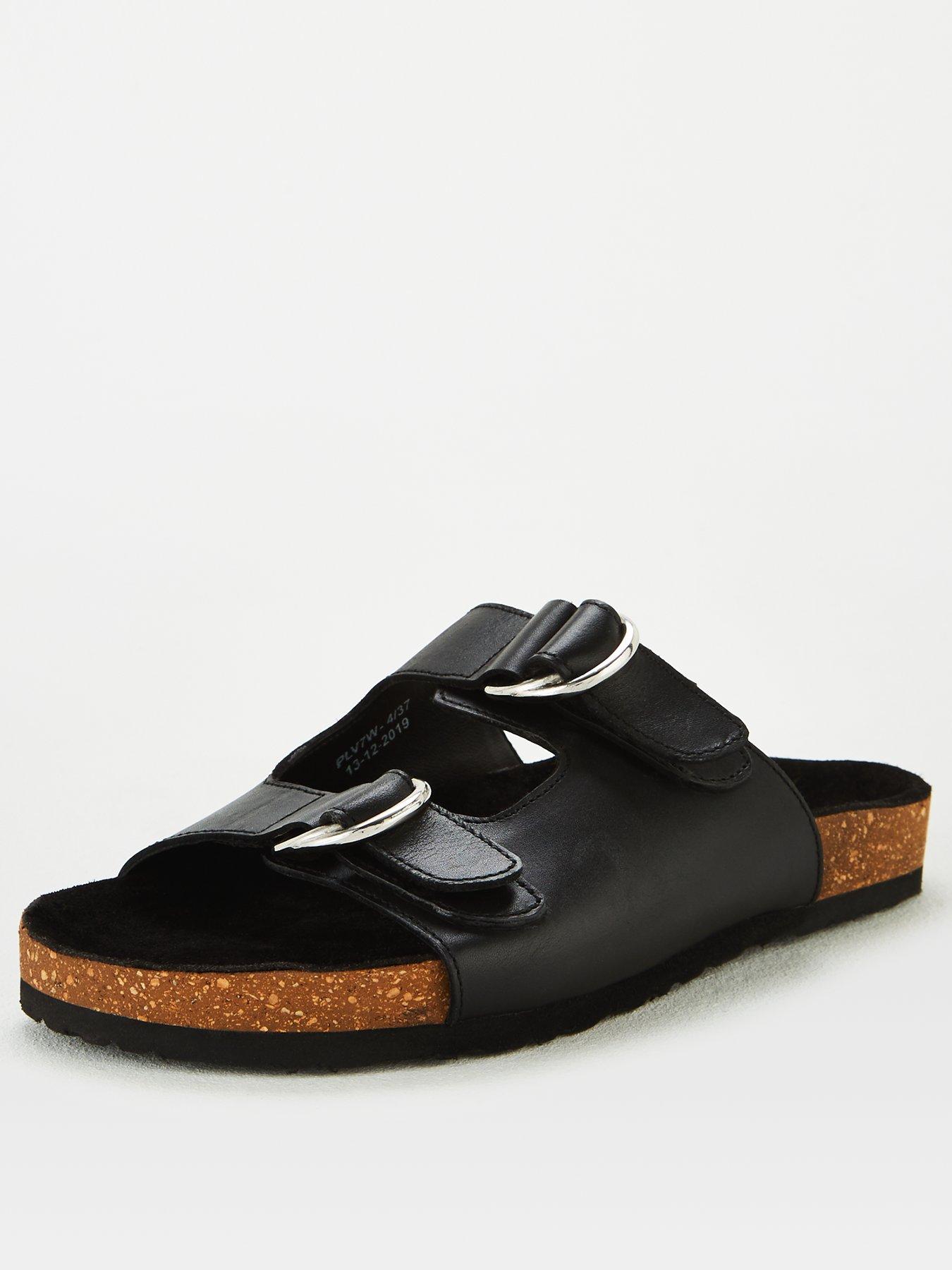 black leather footbed sandals