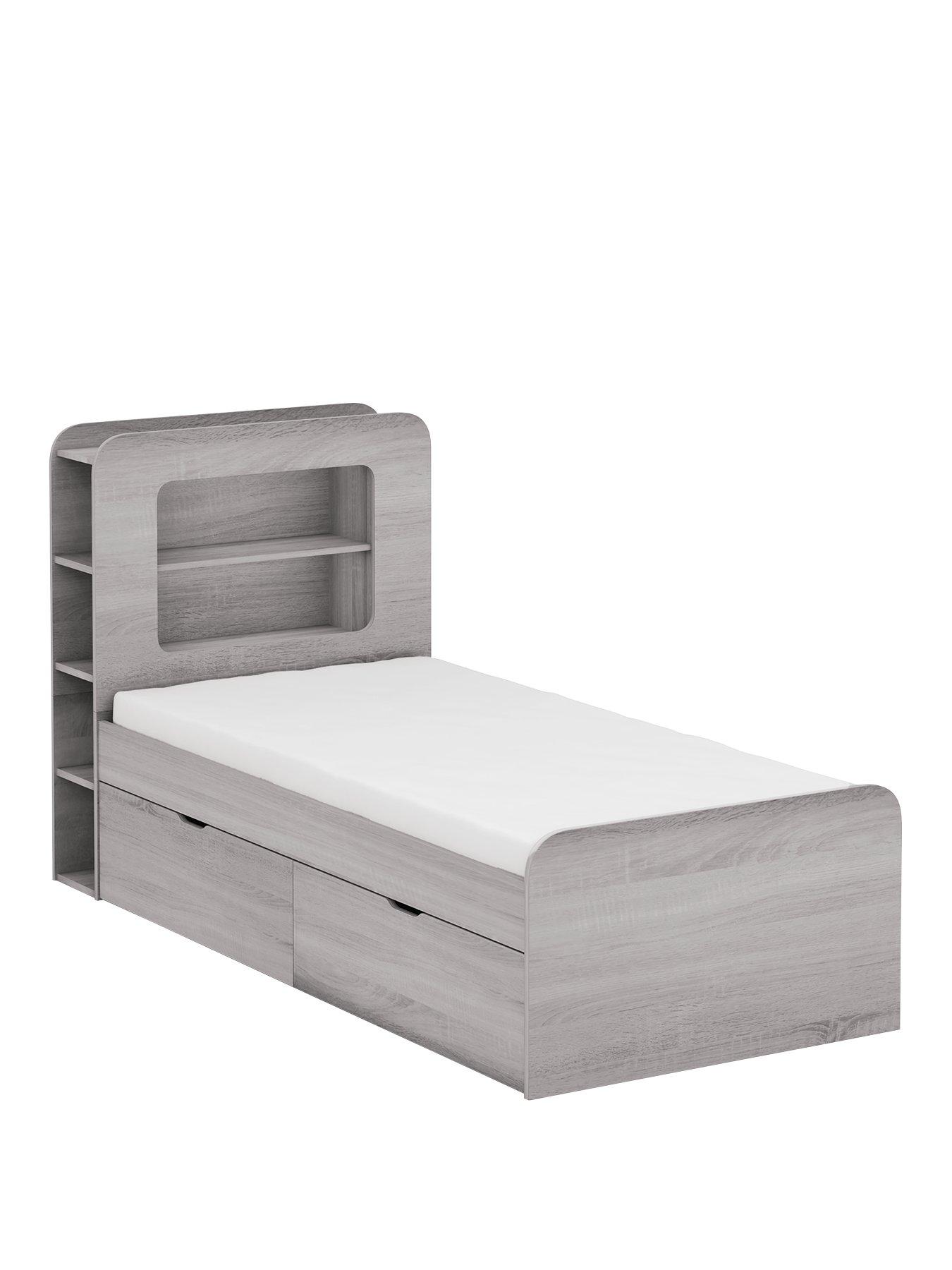 Product photograph of Very Home Aspen Kids Storage Bed Frame With Headboard Shelving - Grey Oak - Storage Bed With Standard Mattress from very.co.uk
