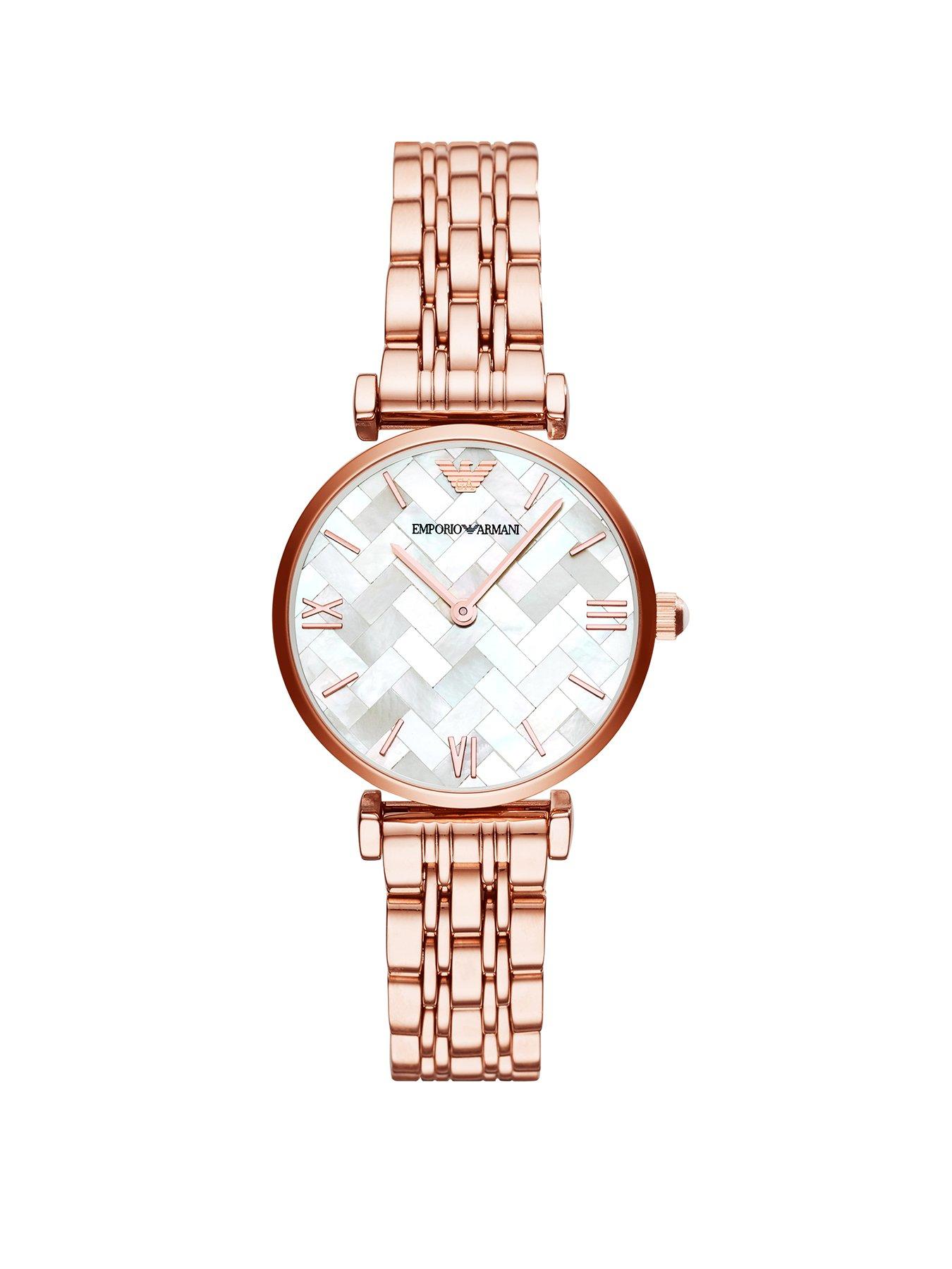 white and rose gold armani watch