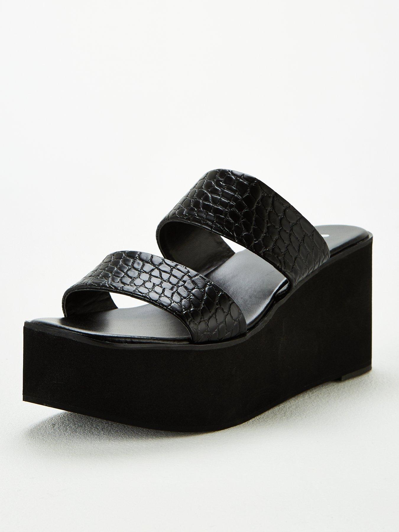 black wedge mules uk