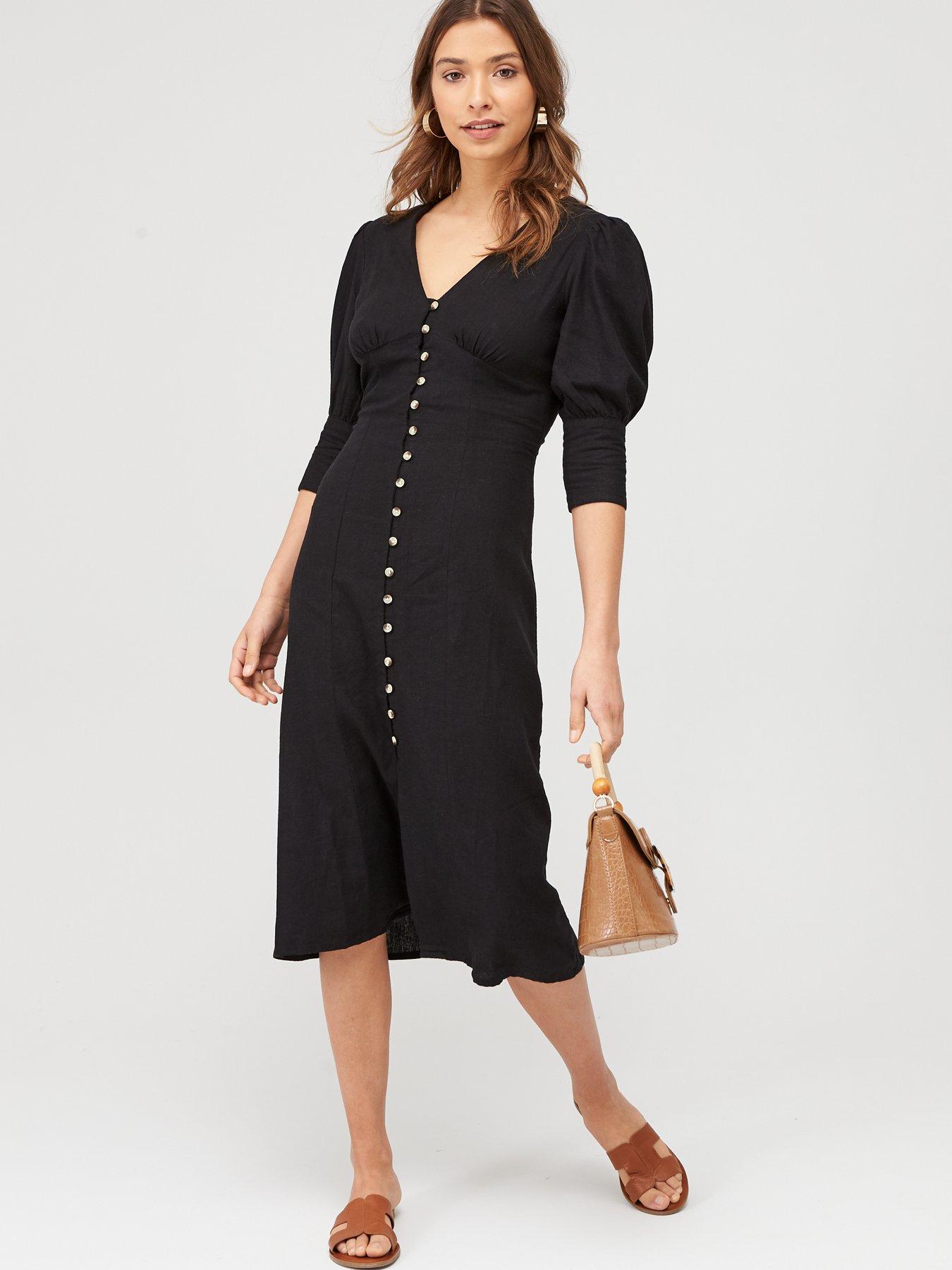 button through linen dress