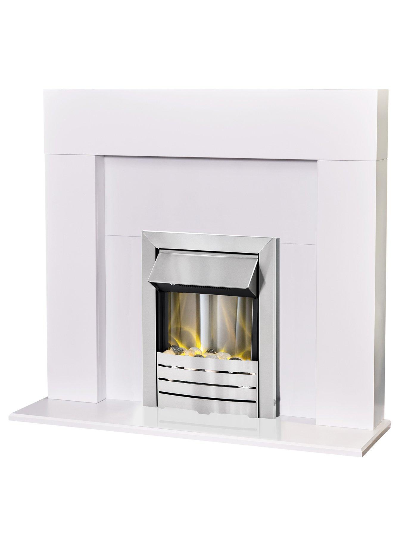 Adam Fires u0026 Fireplaces Miami White Fireplace with Helios Brushed Steel Electric  Fire | very.co.uk