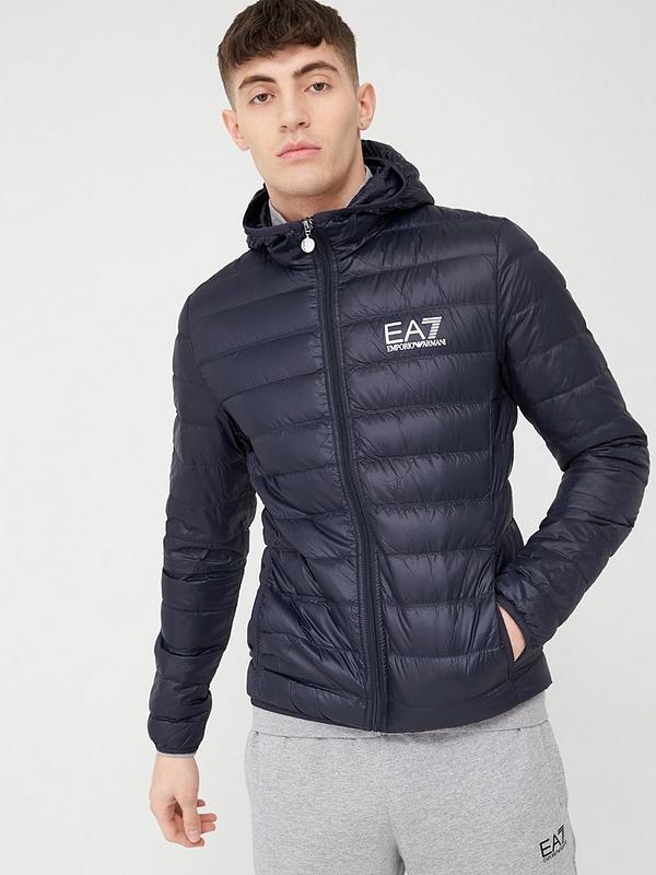 EA7 Emporio Armani Core Id Logo Padded Hooded Jacket - Navy | Very.co.uk