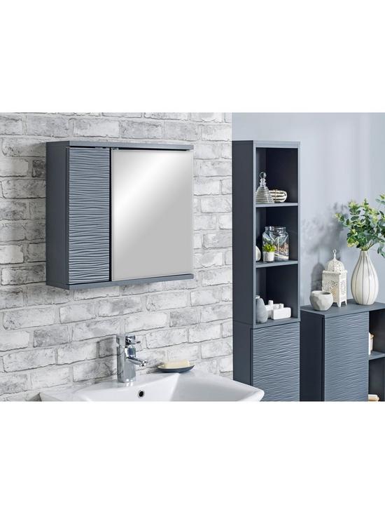 front image of lloyd-pascal-wave-mirrored-bathroom-wall-cabinet-grey