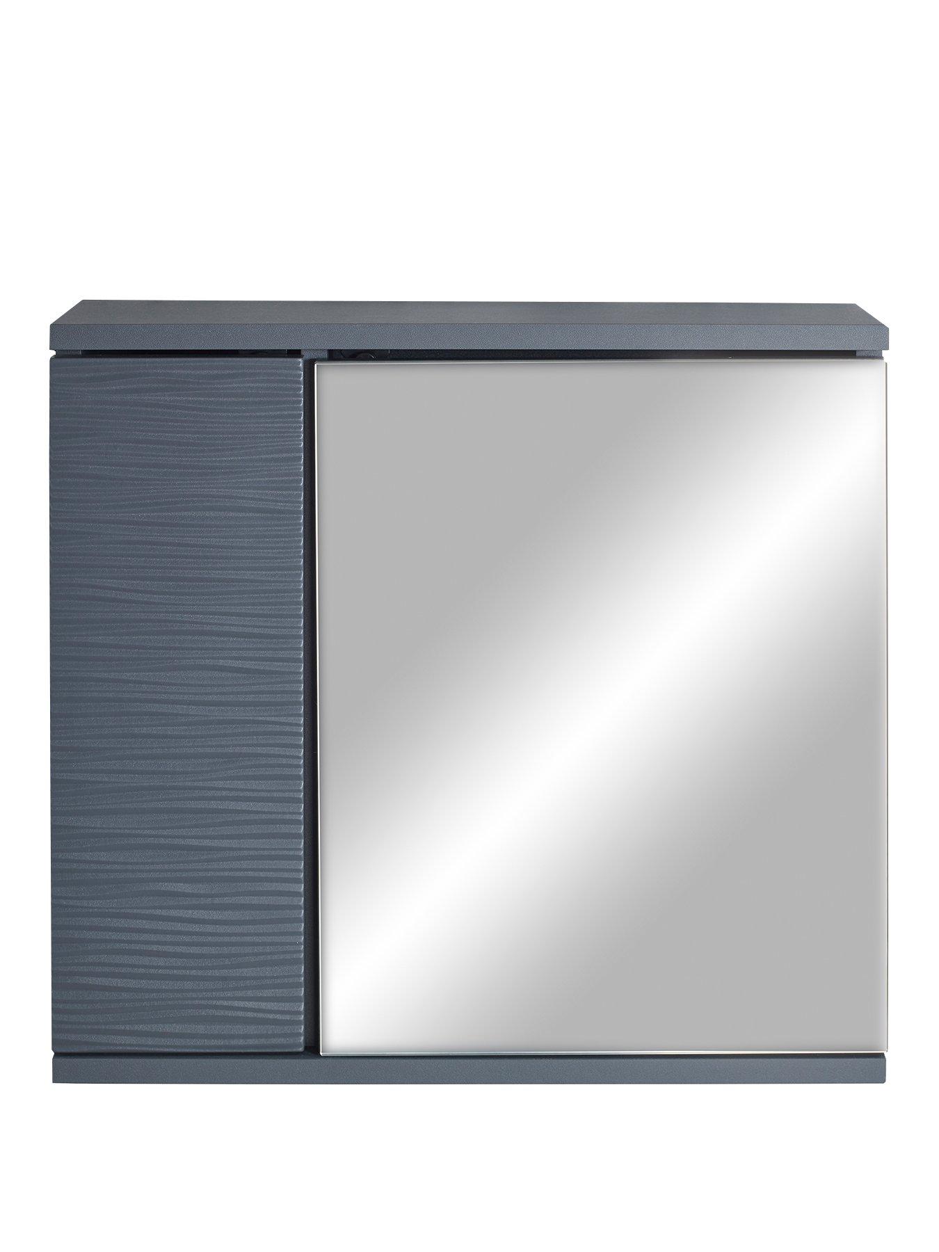 Product photograph of Lloyd Pascal Wave Mirrored Bathroom Wall Cabinet - Grey from very.co.uk