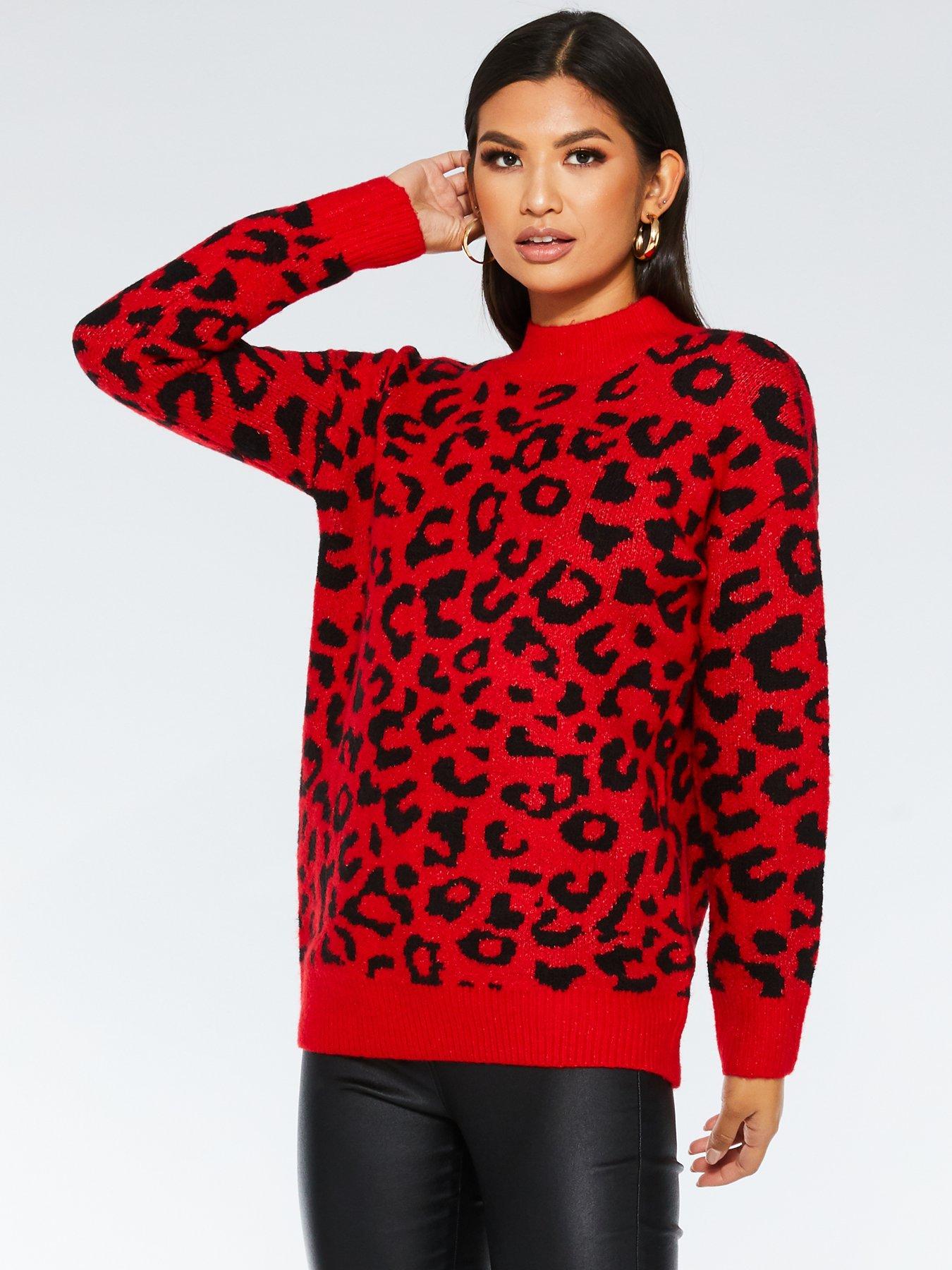 quiz red leopard print top