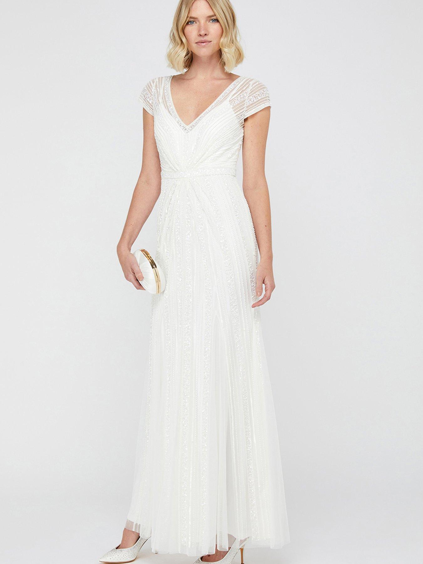 Monsoon Nora Bridal Embellished Long Sleeve Maxi Dress Ivory