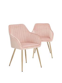 Product photograph of Very Home Pair Of Alisha Brass Legged Dining Chairs - Pink Brass from very.co.uk