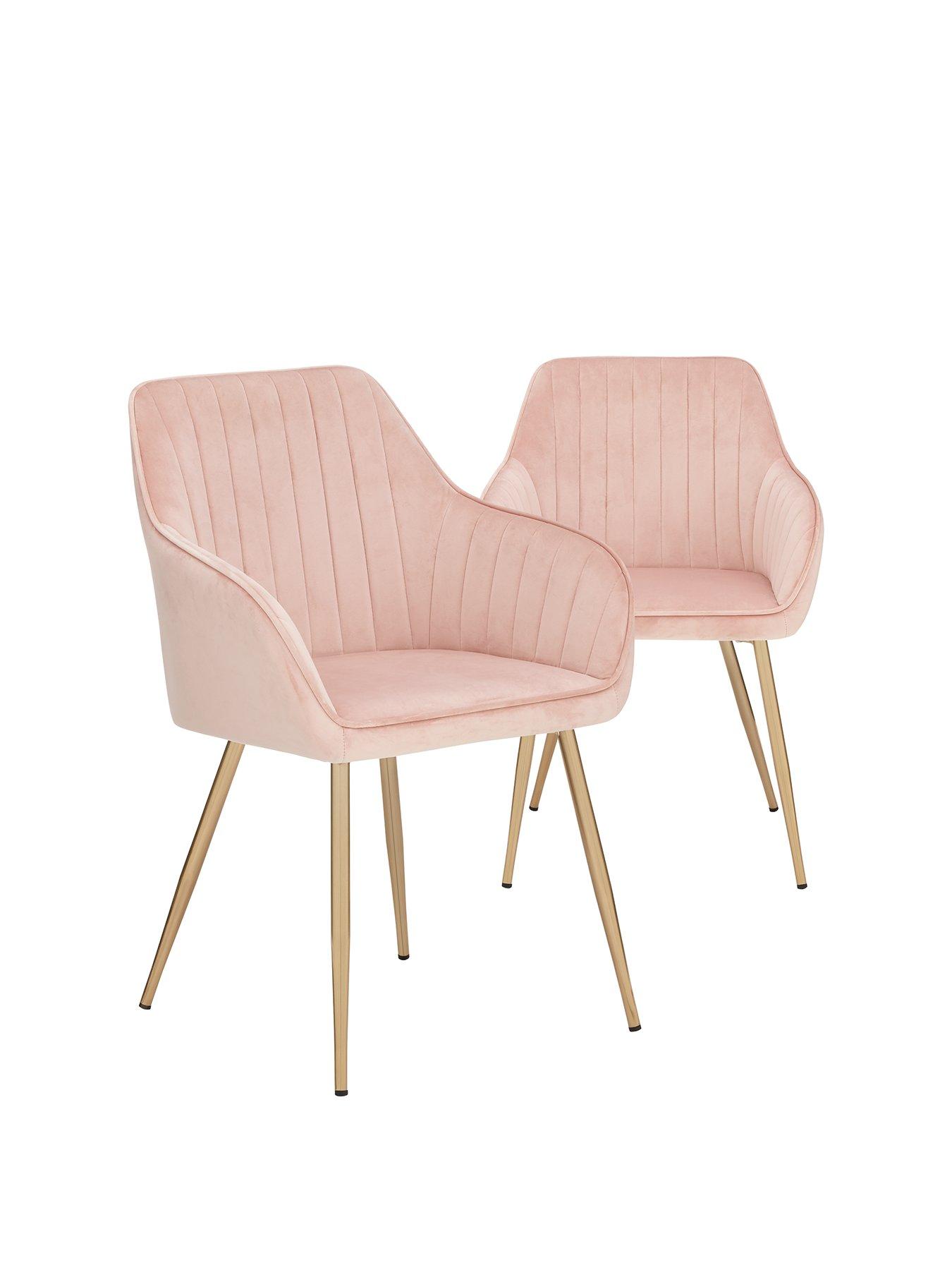 Pair Of Alisha Brass Legged Dining Chairs Pink Uk