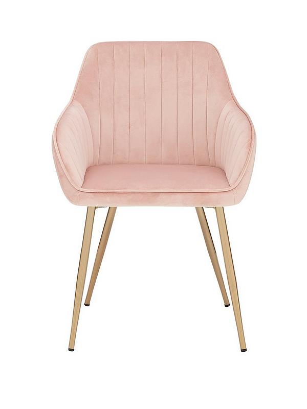 Pair Of Alisha Brass Legged Dining, Pink Leather And Metal Dining Chairs