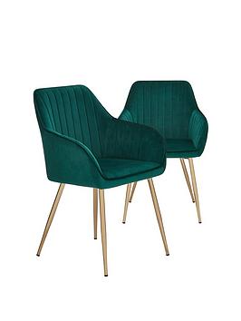 Product photograph of Very Home Pair Of Alisha Brass Legged Dining Chairs - Green Brass from very.co.uk