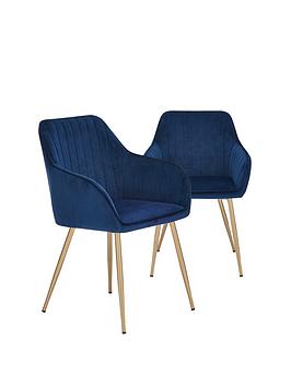 Product photograph of Very Home Pair Of Alisha Brass Legged Dining Chairs - Blue Brass from very.co.uk