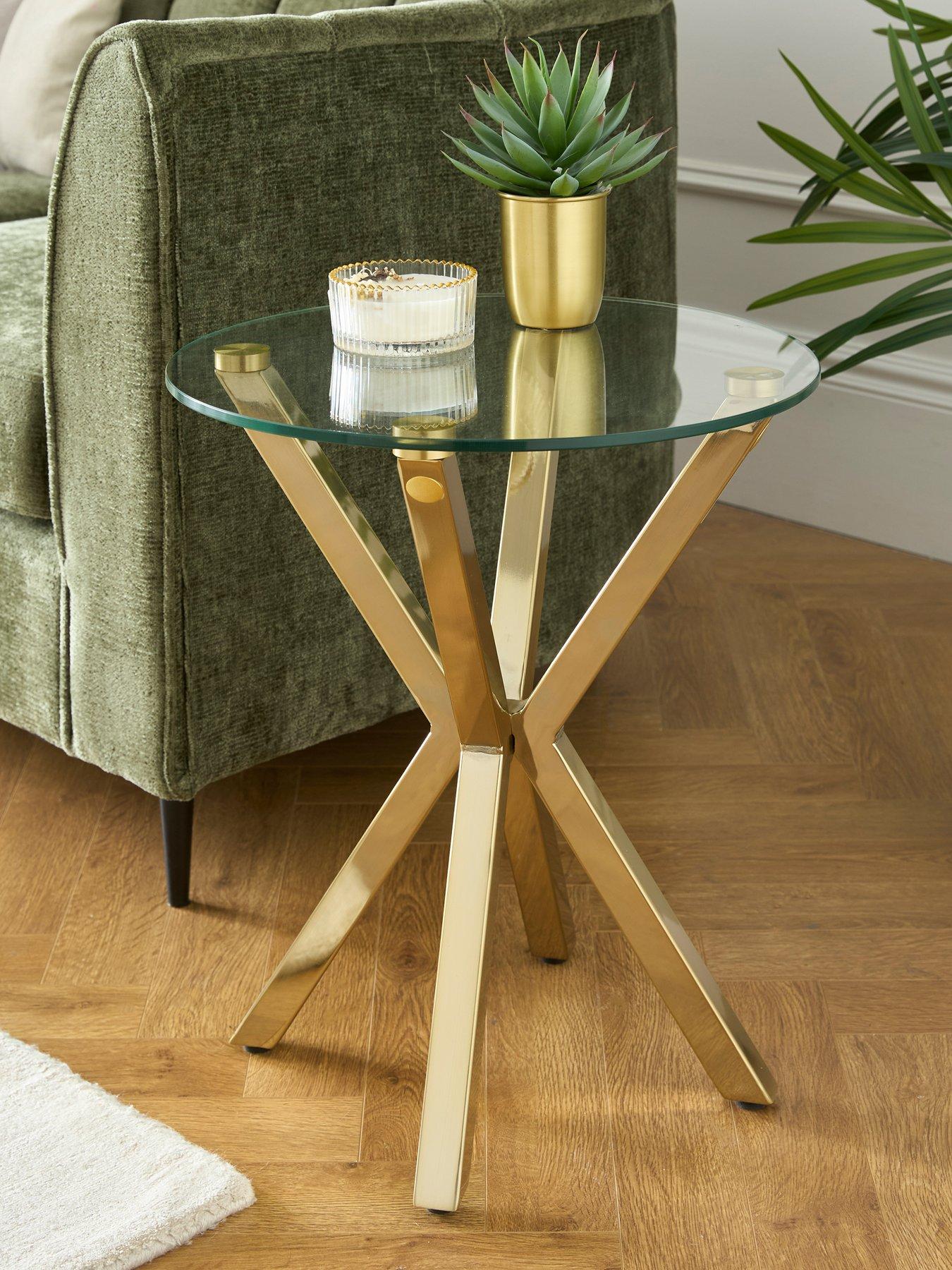 Image 1 of 6 of The Very Collection Chopstick Glass and Brass Round&nbsp;Lamp Table