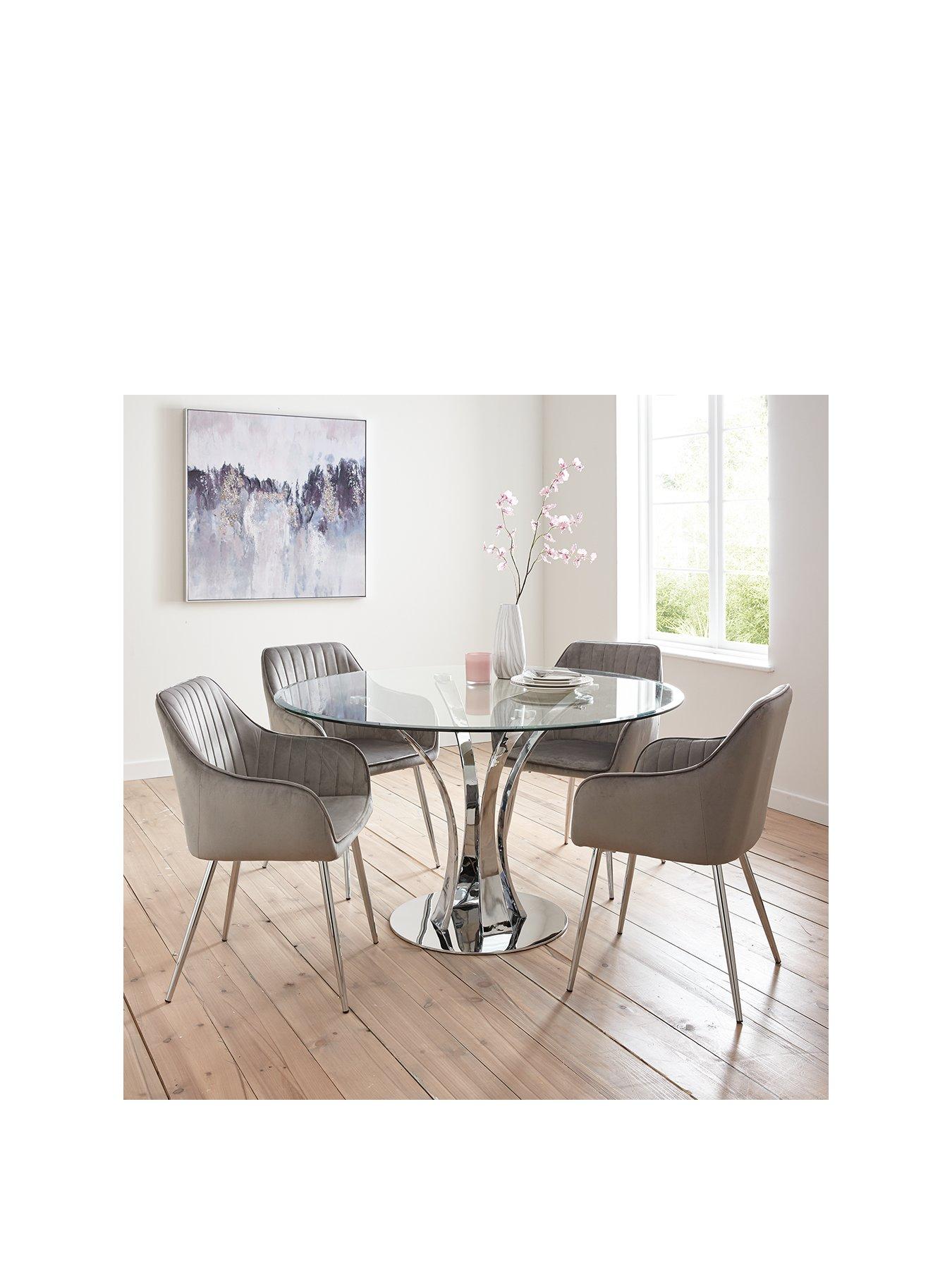 undefined Alice 130 cm Glass Top Dining Table + 4 Alisha Chairs - Chrome/Grey