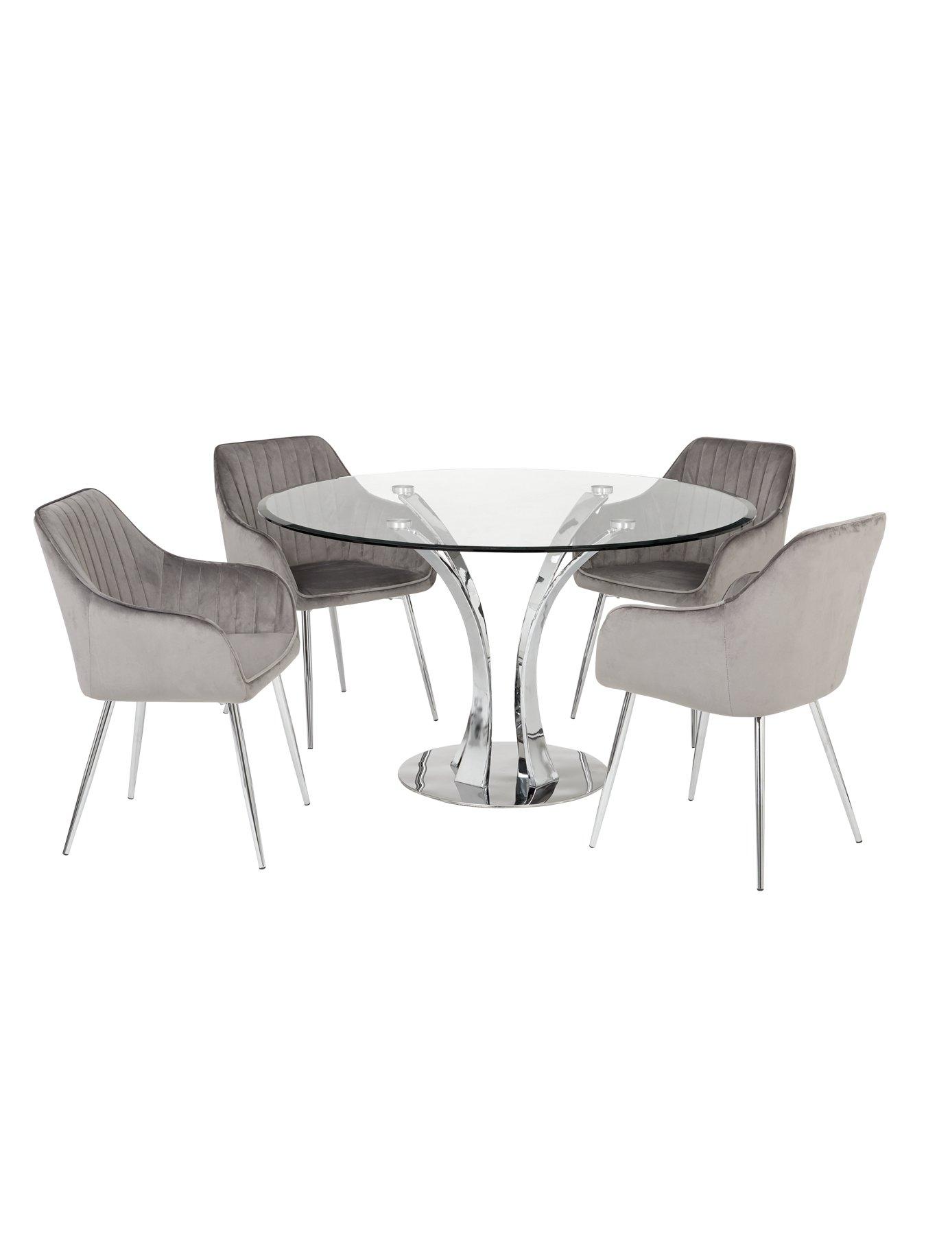 Very Home Alice Glass Top Dining Table + 4 Alisha Chairs Chrome/Grey