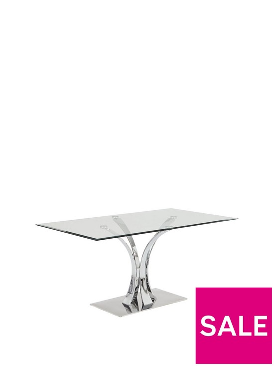 front image of alice-160-cm-clear-glass-and-chrome-rectangle-dining-table