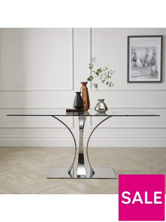 stillFront image of alice-160-cm-clear-glass-and-chrome-rectangle-dining-table