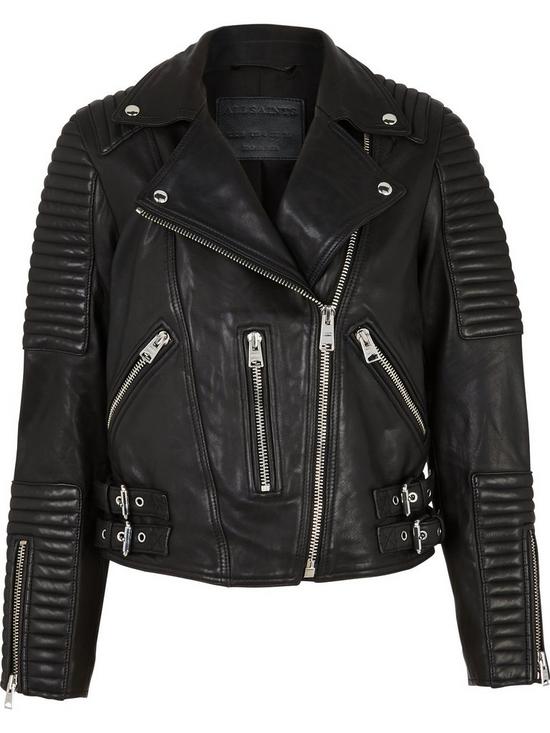 AllSaints Estella Quilted Leather Biker Jacket - Black | very.co.uk