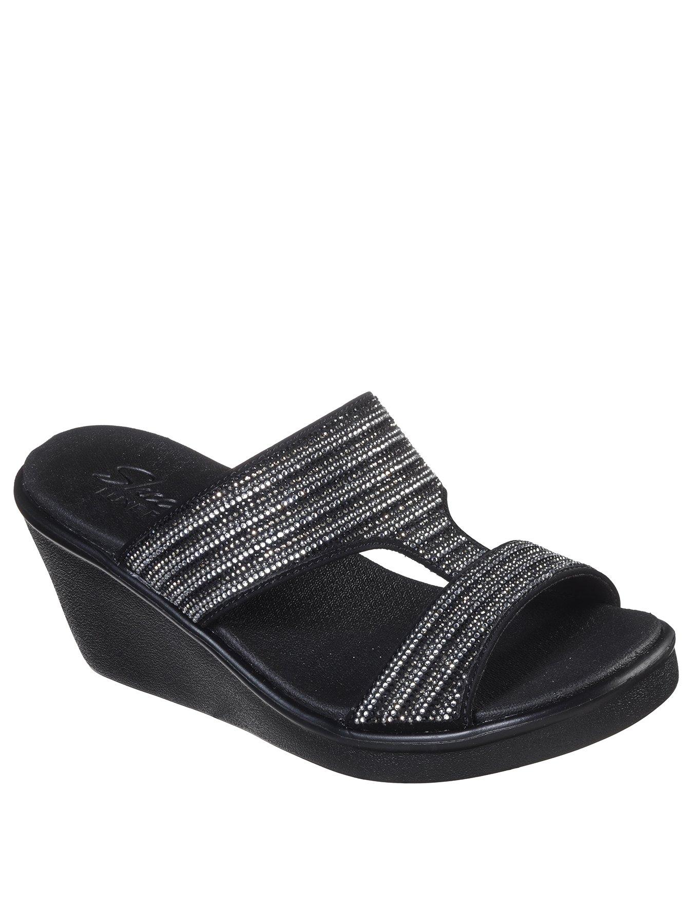 skechers wedge sandals black