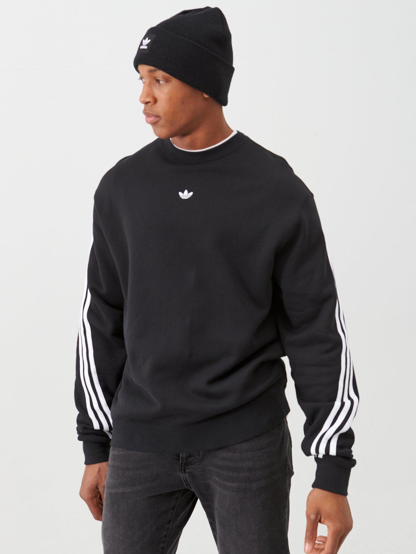 adidas originals adicolor three stripe crew neck sweat in black