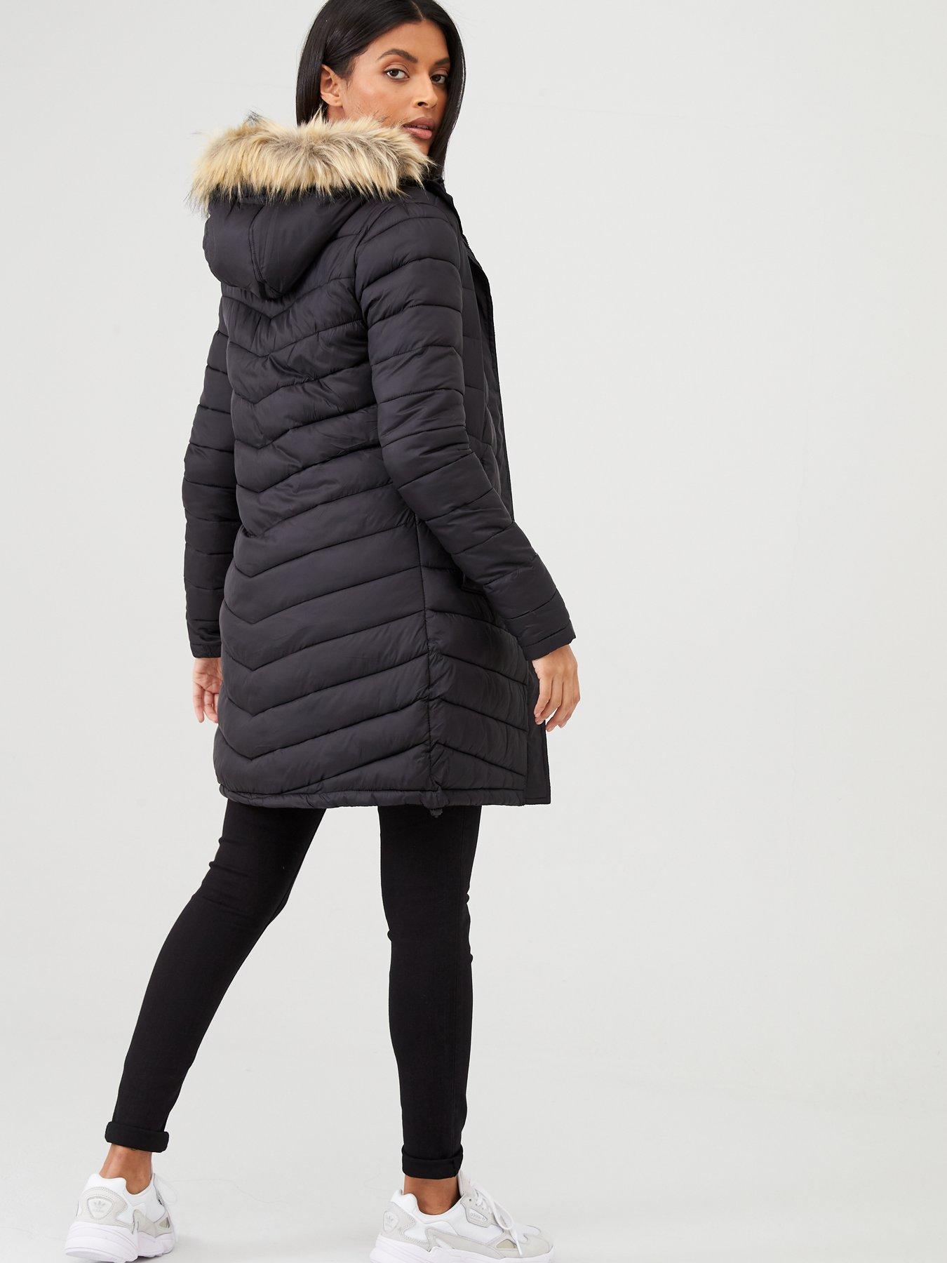 superdry chevron padded parka with faux fur hood