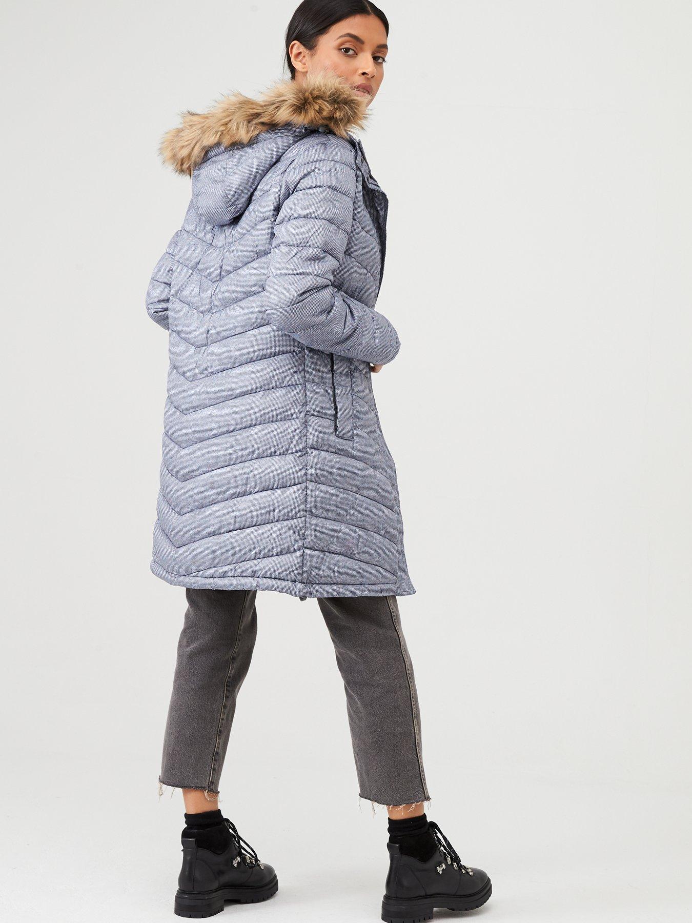 superdry chevron padded parka with faux fur hood