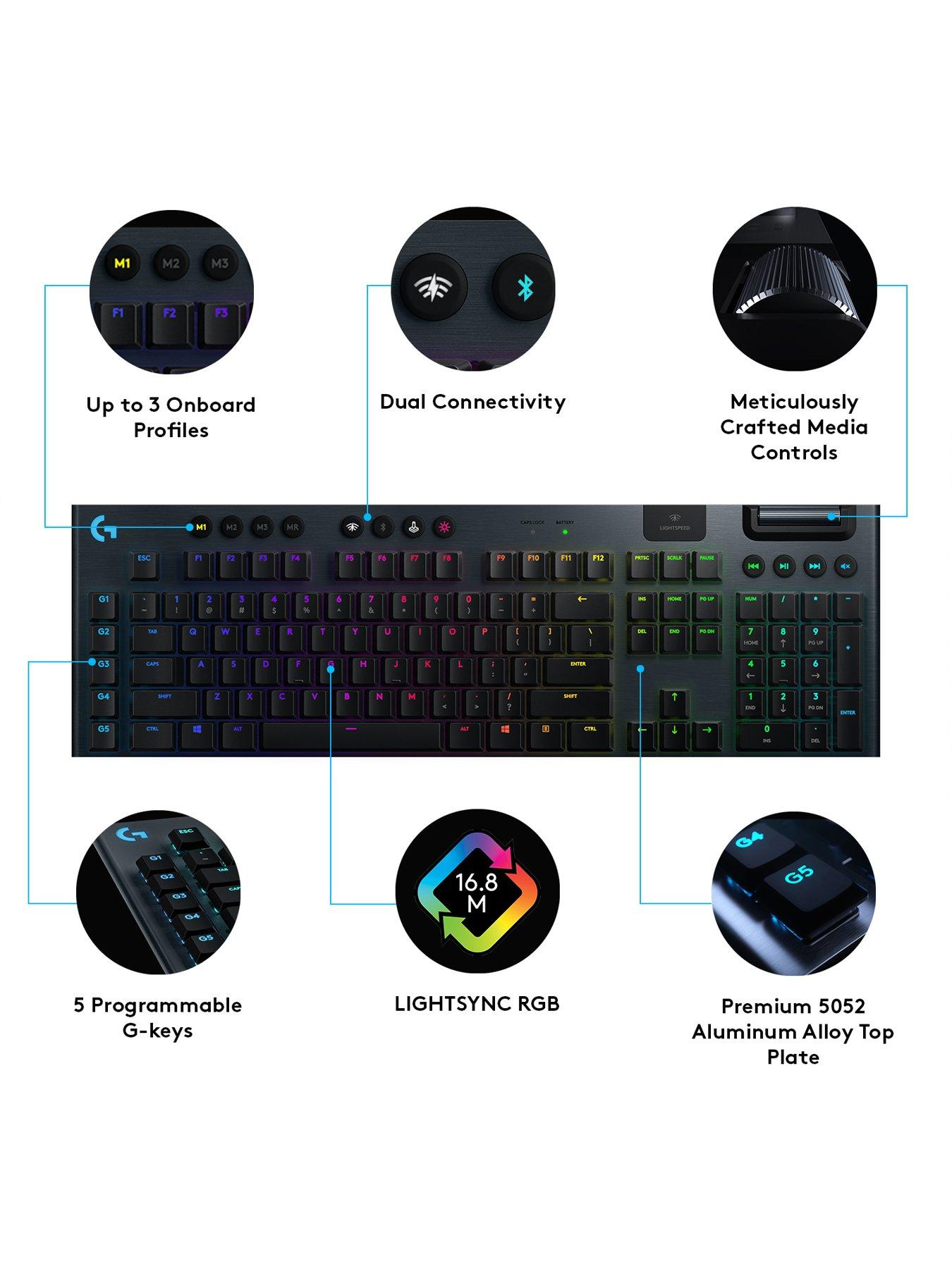 Image 6 of 7 of LogitechG G915 LIGHTSPEED Wireless RGB Mechanical Gaming Keyboard - GL Tactile - N/A - UK - 2.4GHZ/BT - N/A - INTNL - TACTILE SWITCH