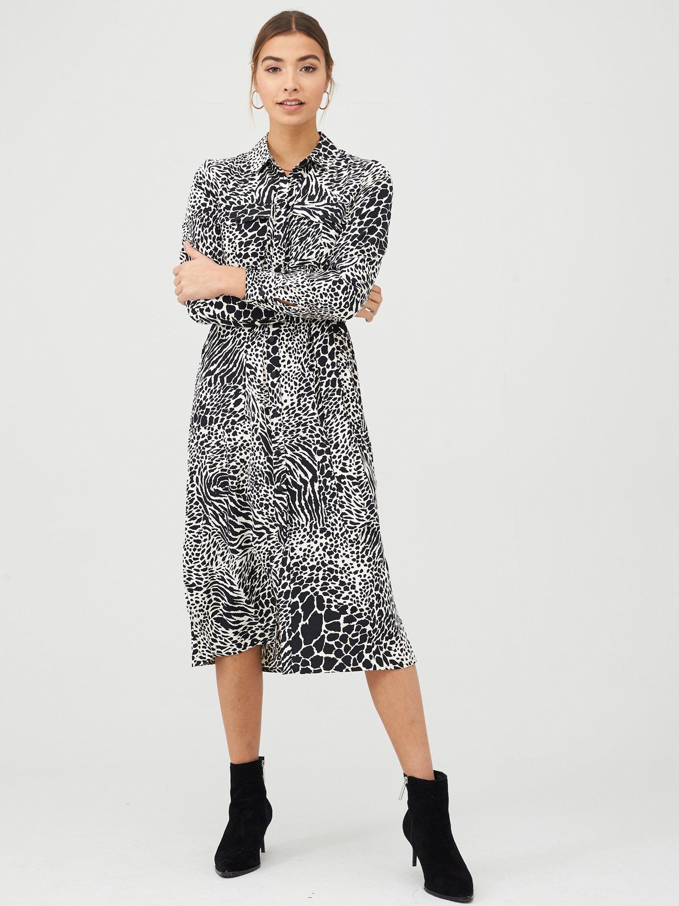 warehouse check midi shirt dress