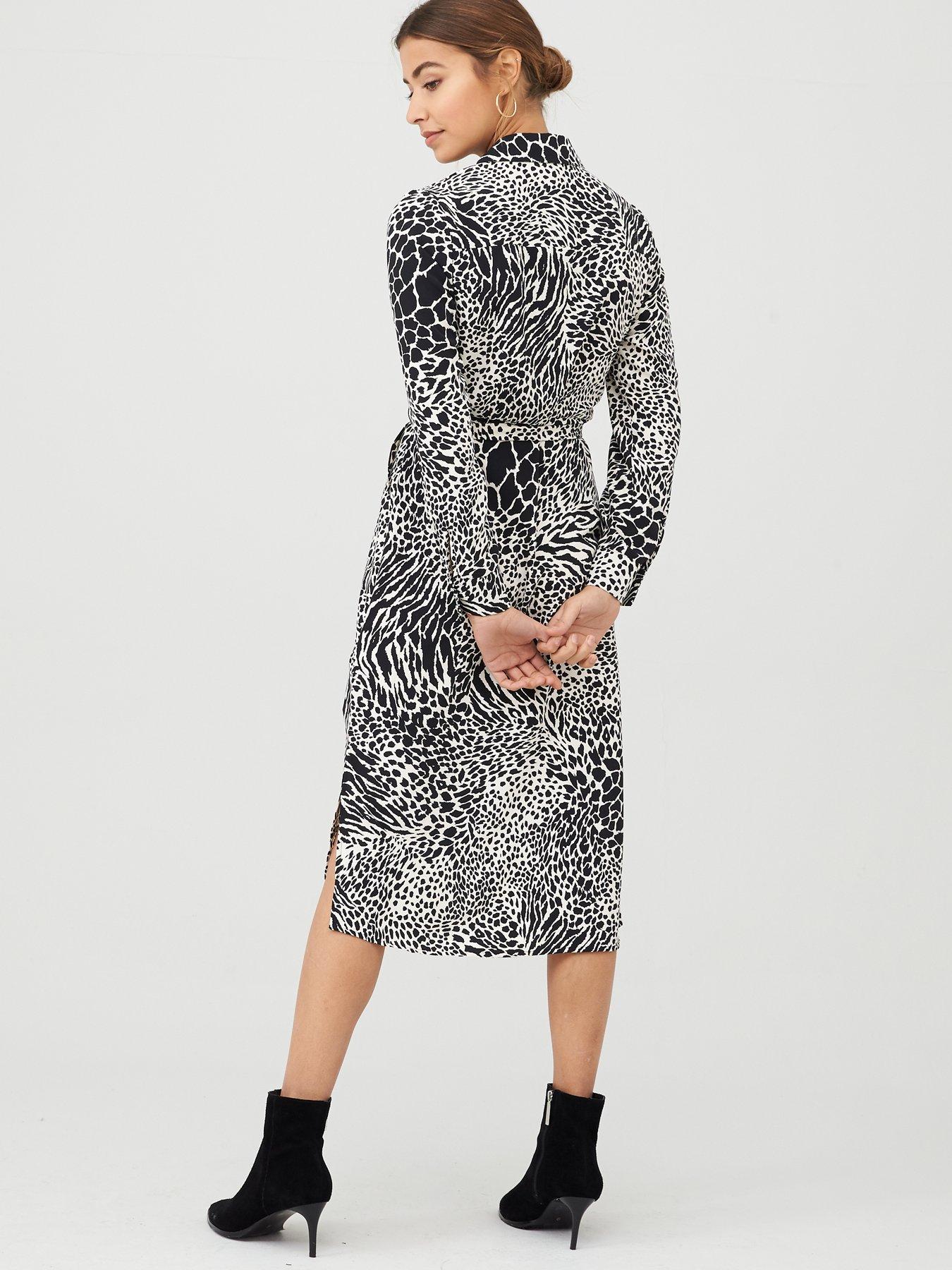 warehouse blue animal print shirt dress