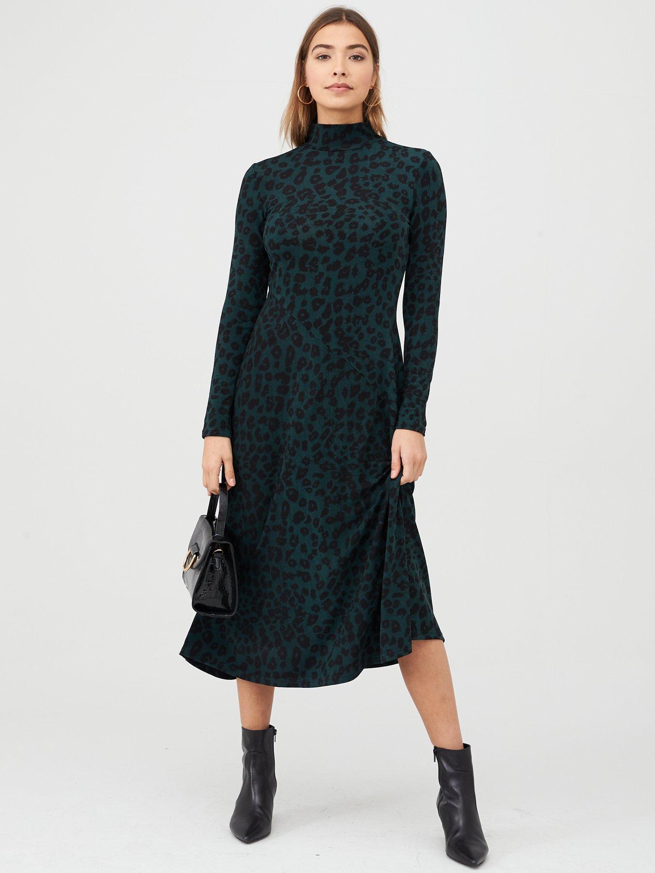 warehouse animal print dress green