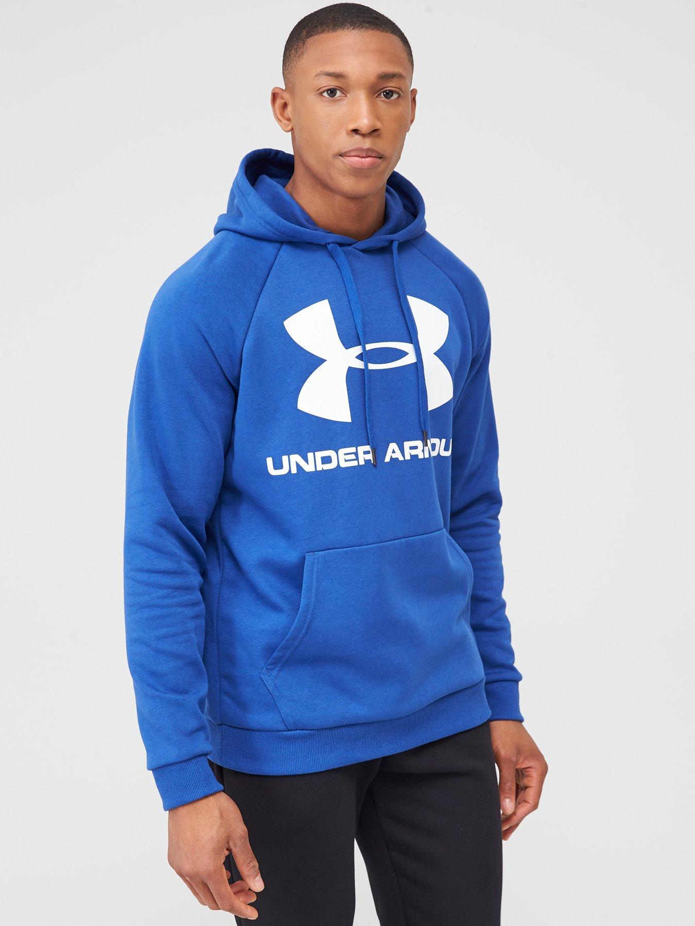 Under Armour Rival Fleece Logo Overhead Hoodie Blue White Very