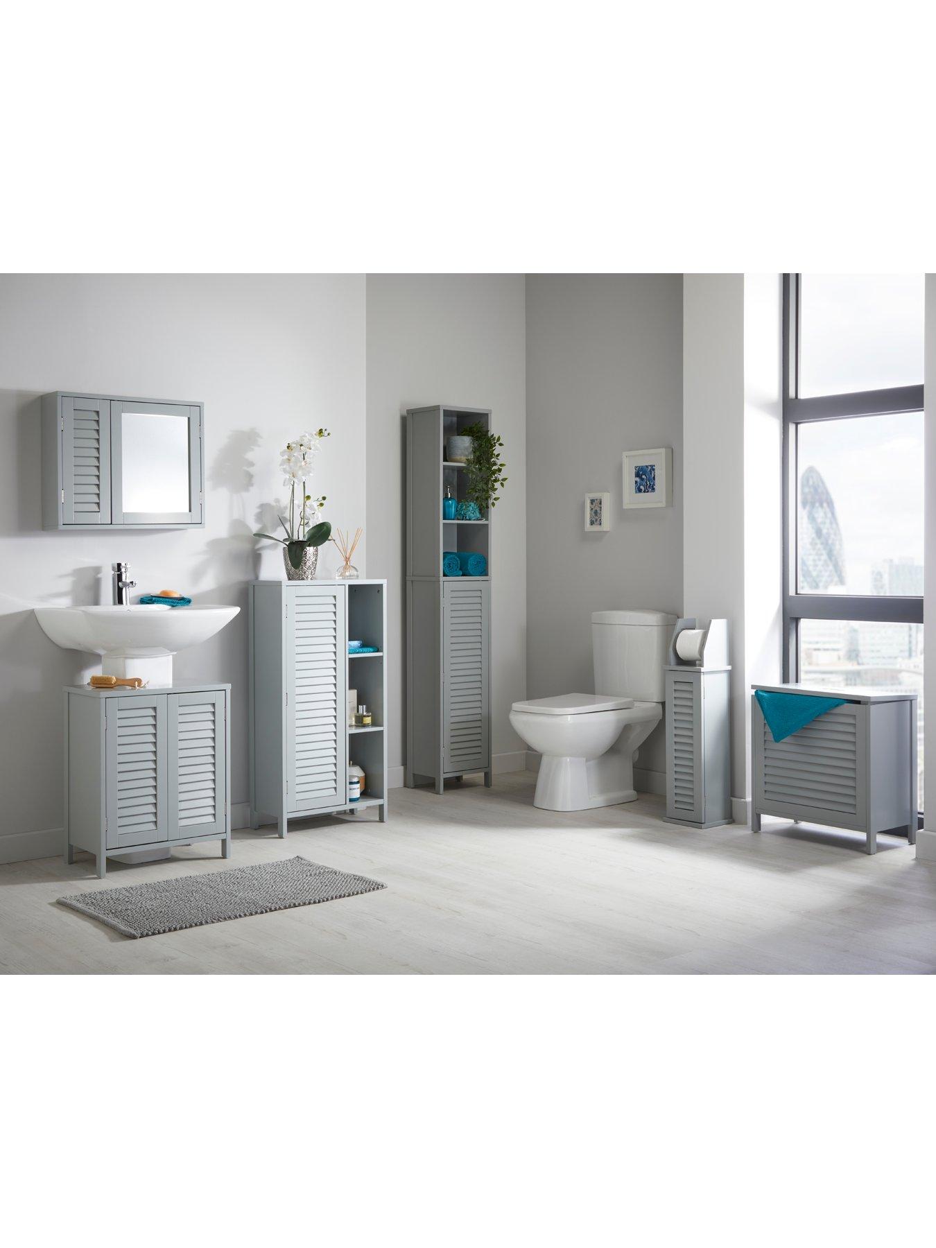 Lloyd Pascal Atlanta Mirrored Bathroom Wall Cabinet With Push Opening Doors Grey Very Co Uk