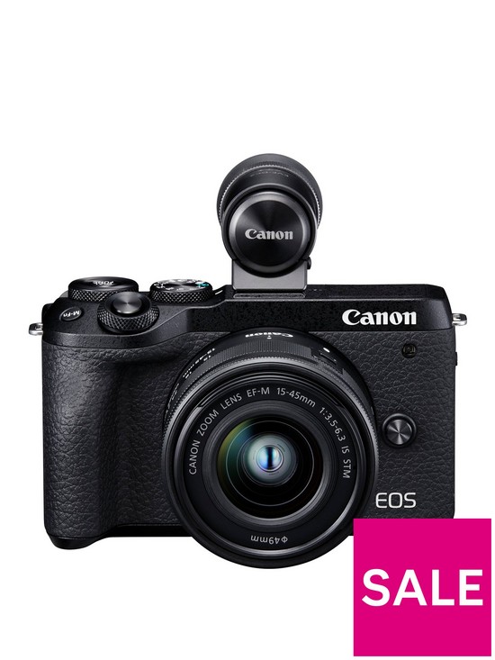 front image of canon-eos-m6-mk-ii-csc-camera-black-with-ef-m-15-45mm-is-stm-lens-amp-evf-dc2nbspviewfinder