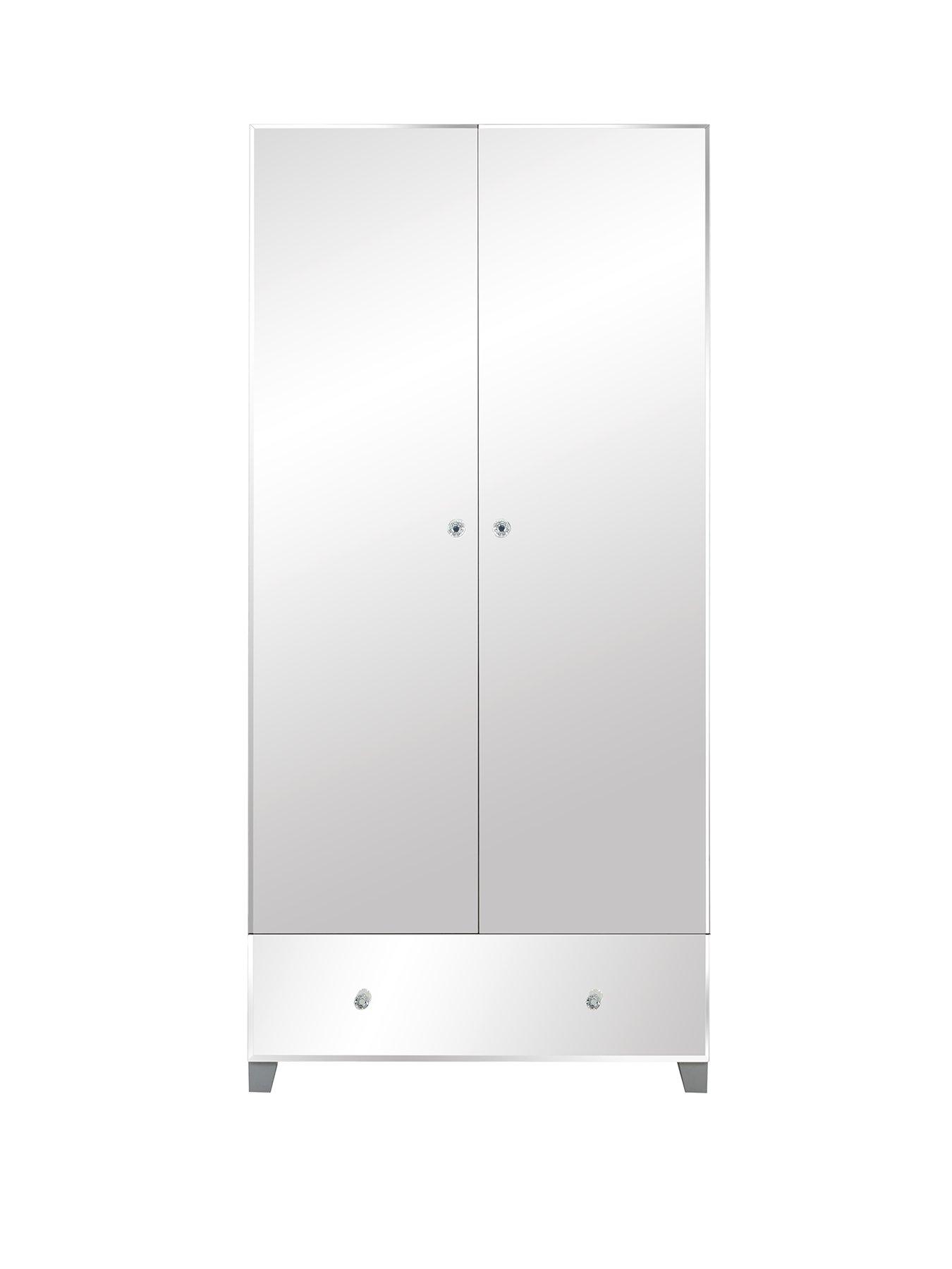 Product photograph of Very Home New Bellagio Mirrored 2 Door 1 Drawer Wardrobe - White Mirrors Grey Mirrors from very.co.uk
