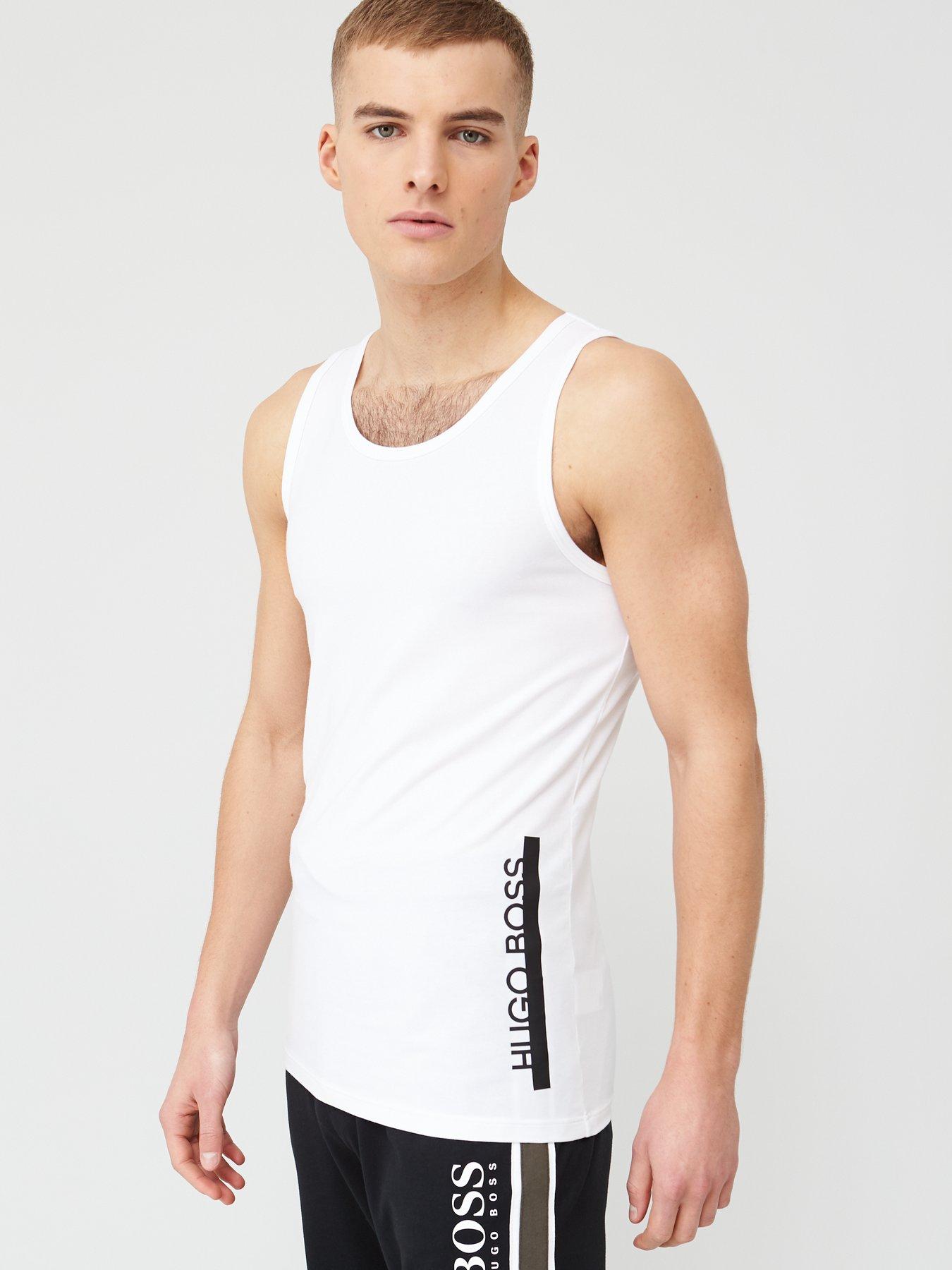 White HUGO 2-Pack Side Logo Ribbed Stretch Cotton Men/'s Vests