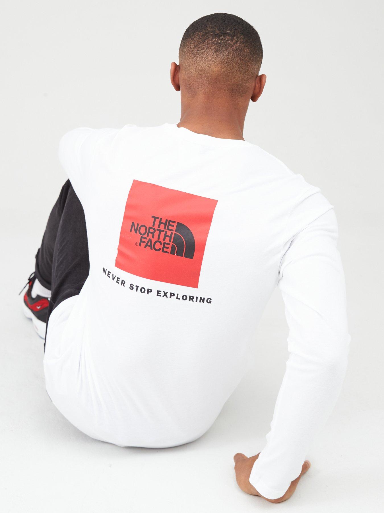 the north face men's long sleeve red box tee