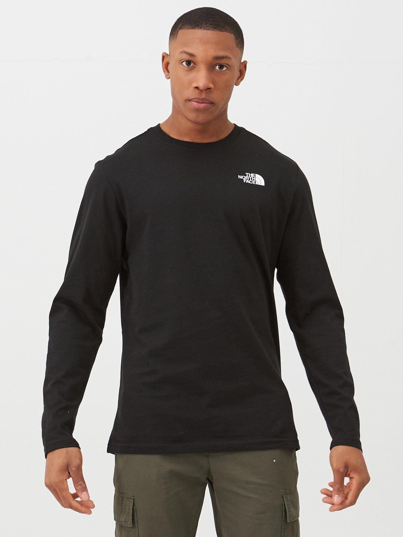 north face men's long sleeve red box tee