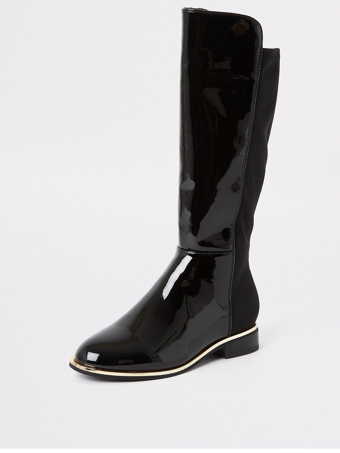 ladies black patent knee high boots